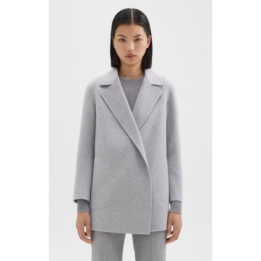 Theory Clairene New Divide Wool Cashmere Coat Grey Melange Open Front Small - Picture 7 of 8